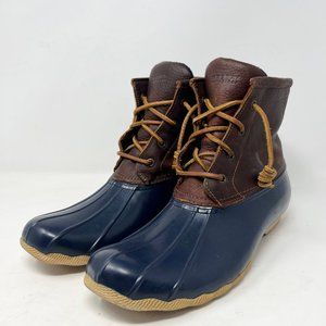 Sperry Womens Saltwater Duck Boots Waterproof Blue Brown Leather‎ STS91175 Sz12
